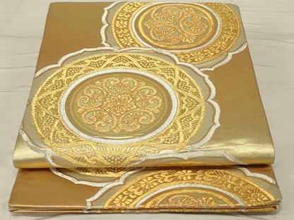 平和屋着物◎六通柄袋帯 花絵皿文 金銀糸 正絹 逸品 AABF8265ou