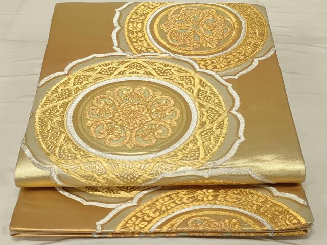 平和屋着物◎六通柄袋帯 花絵皿文 金銀糸 正絹 逸品 AABF8265ou