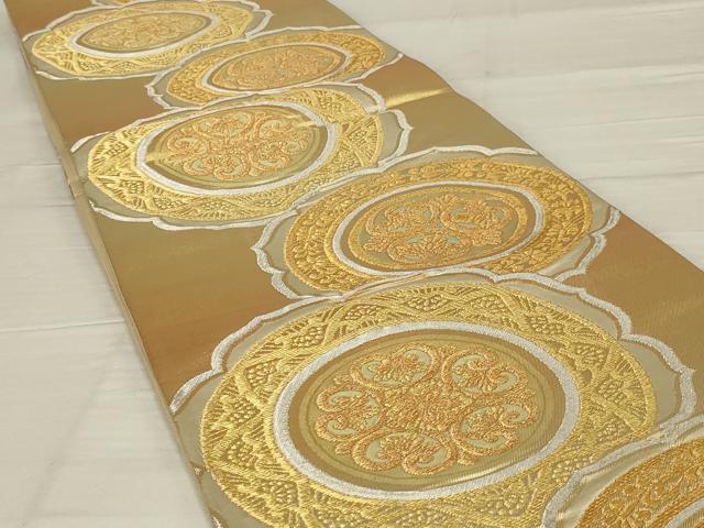 平和屋着物◎六通柄袋帯 花絵皿文 金銀糸 正絹 逸品 AABF8265ou