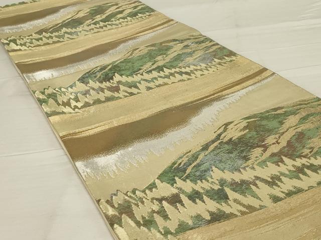 平和屋着物◎六通柄袋帯 風景文 金銀糸 正絹 逸品 AABF8266ou