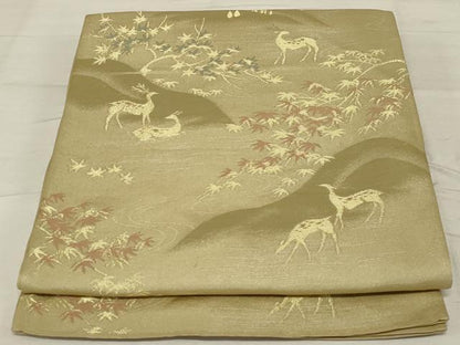 平和屋着物◎六通柄袋帯 動物風景文 金糸 正絹 逸品 AABF8267ou