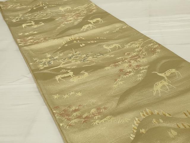 平和屋着物◎六通柄袋帯 動物風景文 金糸 正絹 逸品 AABF8267ou