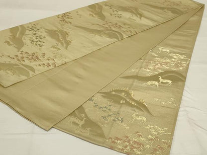 平和屋着物◎六通柄袋帯 動物風景文 金糸 正絹 逸品 AABF8267ou