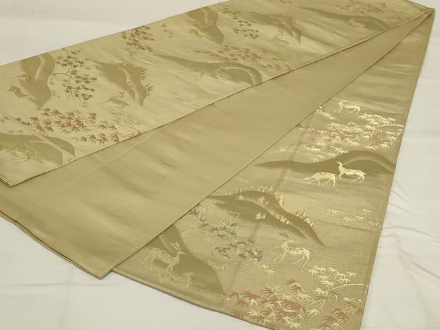 平和屋着物◎六通柄袋帯 動物風景文 金糸 正絹 逸品 AABF8267ou