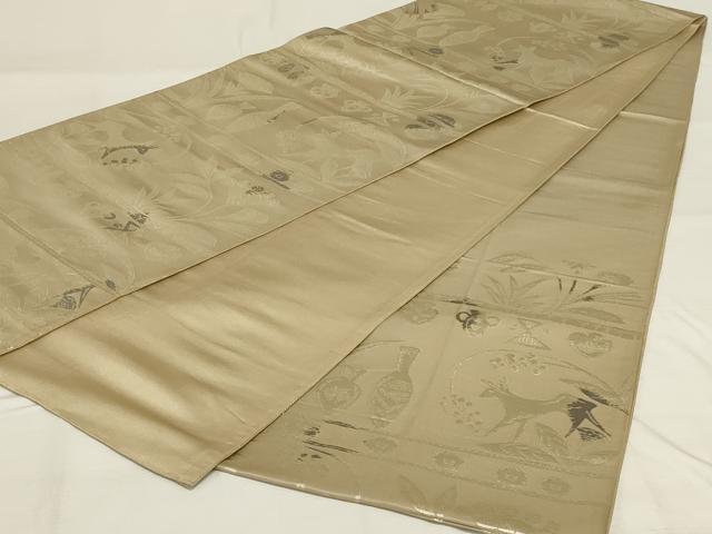 平和屋着物◎六通柄袋帯 横段動物花文 金糸 正絹 逸品 AABF8268ou