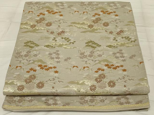 平和屋着物◎六通柄袋帯 草花文 金糸 正絹 逸品 AABF8269ou