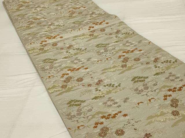 平和屋着物◎六通柄袋帯 草花文 金糸 正絹 逸品 AABF8269ou