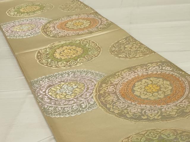 平和屋着物◎六通柄袋帯　絵皿花文　金銀糸　正絹　逸品　AABF8273ou