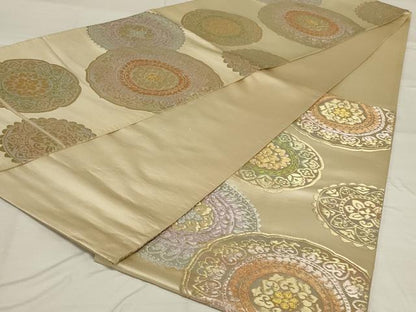 平和屋着物◎六通柄袋帯　絵皿花文　金銀糸　正絹　逸品　AABF8273ou