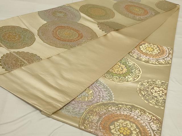 平和屋着物◎六通柄袋帯　絵皿花文　金銀糸　正絹　逸品　AABF8273ou