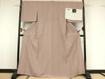 平和屋着物▽上質な小紋　単衣　南天　反端付き　正絹　逸品　AABF8281jh