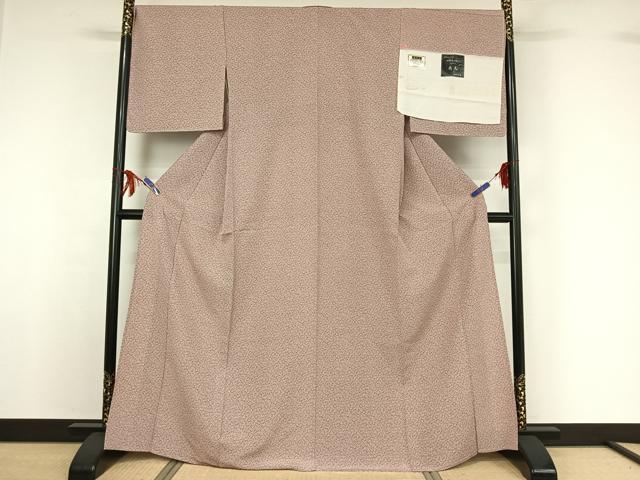 平和屋着物▽上質な小紋　単衣　南天　反端付き　正絹　逸品　AABF8281jh