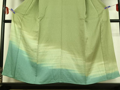 平和屋着物▽訪問着 単衣 縞 暈し染め 正絹 逸品 AABF8283jh