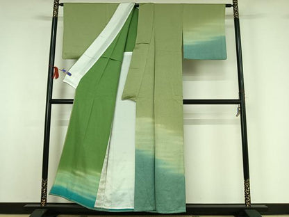 平和屋着物▽訪問着 単衣 縞 暈し染め 正絹 逸品 AABF8283jh