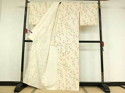 平和屋着物▽上質な小紋 単衣 草花文 正絹 逸品 AABF8284jh