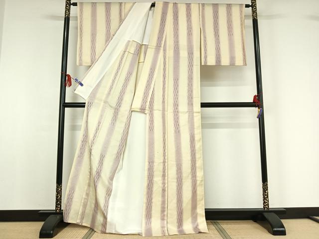 平和屋着物▽十日町 名門青柳謹製 櫛引織 紬 単衣 縞 正絹 逸品 AABF8288jh