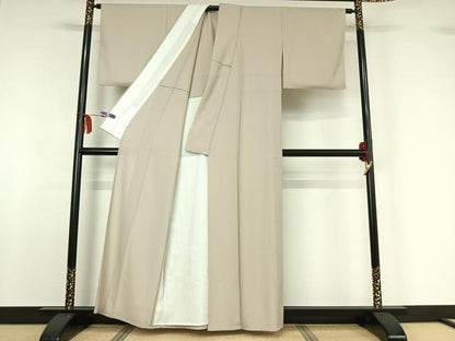 平和屋着物▽上質な色無地 単衣 白梅鼠色 正絹 逸品 AABF8289jh