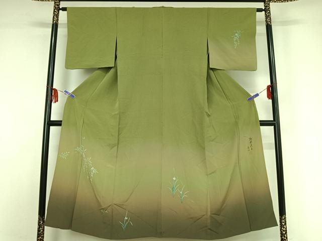 平和屋着物▽訪問着 単衣 作家物 虹彩天目 草花文 暈し染め 正絹 逸品 AABF8291jh
