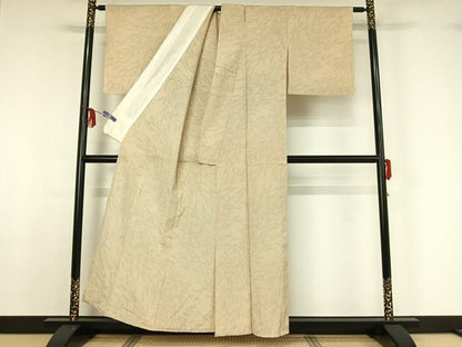 平和屋着物▽本塩沢 単衣 草葉文 正絹 逸品 AABF8292jh