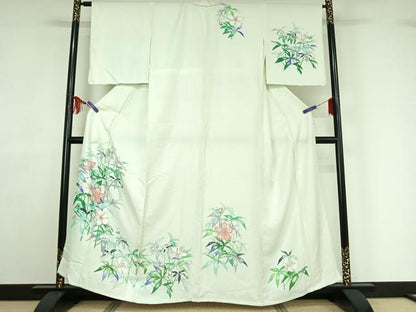 平和屋着物▽訪問着 単衣 手描き 草花文 暈し染め 正絹 逸品 AABF8295jh