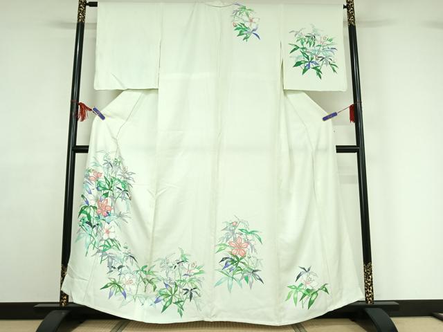 平和屋着物▽訪問着 単衣 手描き 草花文 暈し染め 正絹 逸品 AABF8295jh