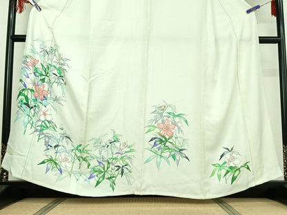 平和屋着物▽訪問着 単衣 手描き 草花文 暈し染め 正絹 逸品 AABF8295jh