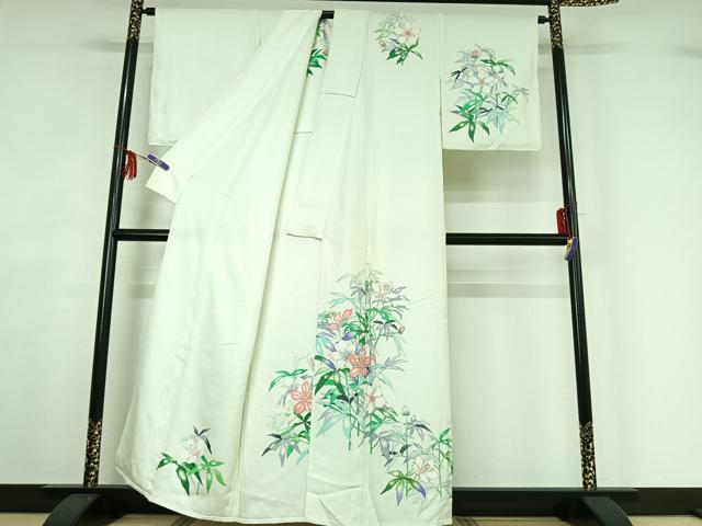 平和屋着物▽訪問着 単衣 手描き 草花文 暈し染め 正絹 逸品 AABF8295jh