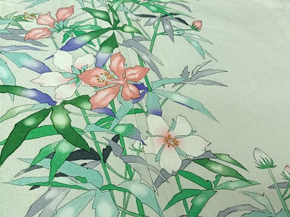 平和屋着物▽訪問着 単衣 手描き 草花文 暈し染め 正絹 逸品 AABF8295jh