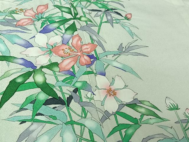 平和屋着物▽訪問着 単衣 手描き 草花文 暈し染め 正絹 逸品 AABF8295jh