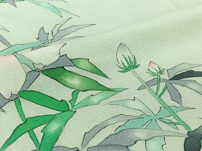 平和屋着物▽訪問着 単衣 手描き 草花文 暈し染め 正絹 逸品 AABF8295jh