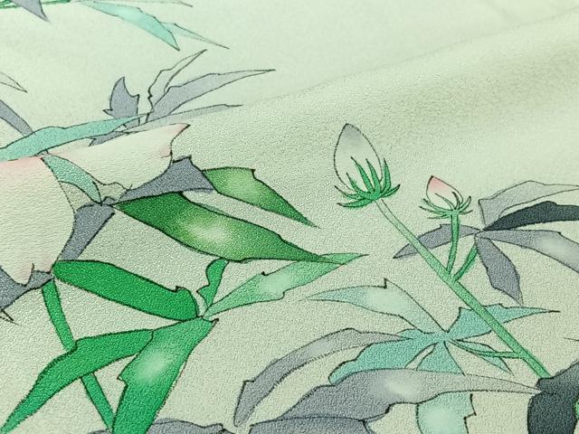 平和屋着物▽訪問着 単衣 手描き 草花文 暈し染め 正絹 逸品 AABF8295jh