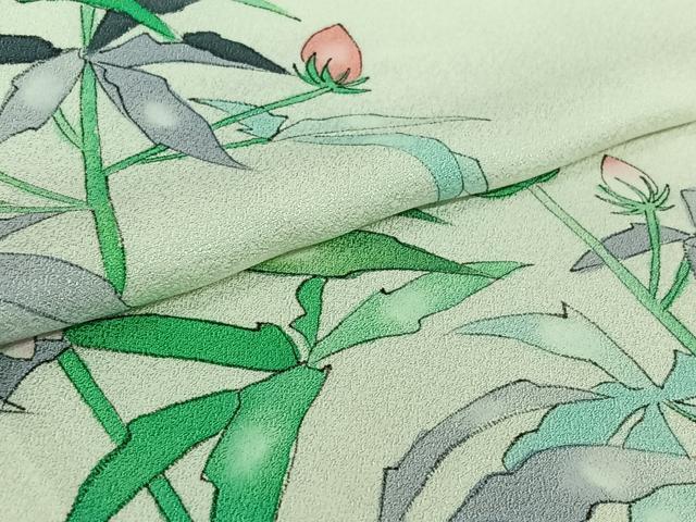 平和屋着物▽訪問着 単衣 手描き 草花文 暈し染め 正絹 逸品 AABF8295jh