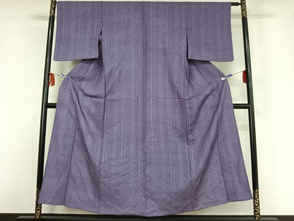 平和屋着物▽上質な色無地 単衣 花間道地紋 桔梗色 正絹 逸品 AABF8296jh