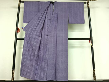 平和屋着物▽上質な色無地 単衣 花間道地紋 桔梗色 正絹 逸品 AABF8296jh