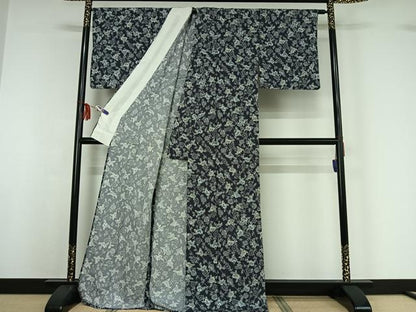 平和屋着物▽上質な小紋 単衣 笹竹花文 正絹 逸品 AABF8298jh