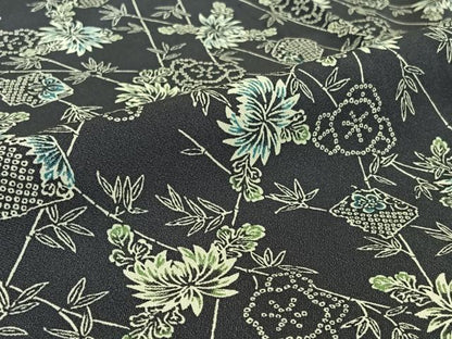 平和屋着物▽上質な小紋 単衣 笹竹花文 正絹 逸品 AABF8298jh