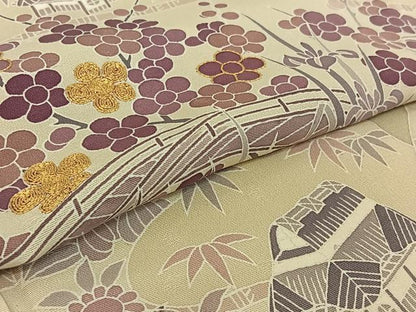 平和屋着物▽創業460年・千總　訪問着　単衣　駒刺繍　風景花文　金彩　正絹　逸品　AABF8301jh
