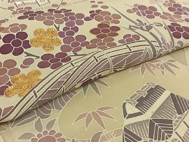 平和屋着物▽創業460年・千總　訪問着　単衣　駒刺繍　風景花文　金彩　正絹　逸品　AABF8301jh
