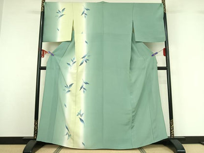 平和屋着物▽訪問着 単衣 草葉文 暈し染め 金彩 正絹 逸品 AABF8302jh