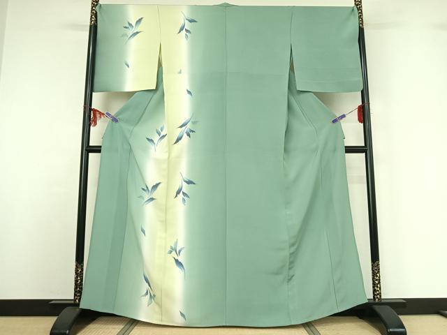 平和屋着物▽訪問着 単衣 草葉文 暈し染め 金彩 正絹 逸品 AABF8302jh