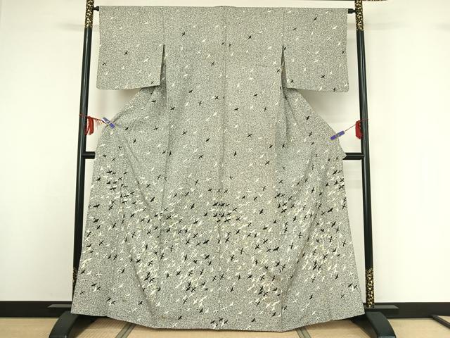 平和屋着物▽訪問着 単衣 飛鶴文 たたき染め 金銀彩 正絹 逸品 AABF8305jh
