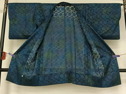 平和屋着物▽道行コート スリーシーズン 春夏秋 塵除け 草花文 暈し染め 正絹 逸品 AABF8306jh