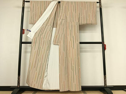 平和屋着物▽上質な小紋 単衣 縞 正絹 逸品 AABF8307jh
