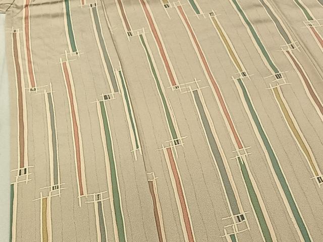 平和屋着物▽上質な小紋 単衣 縞 正絹 逸品 AABF8307jh