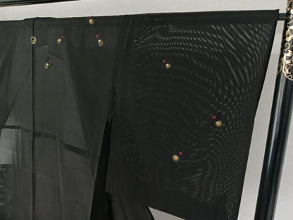 平和屋着物▽訪問着 無双 絽袷 絽×絽 刺繍 蛍 黒地 金糸 金彩 正絹 逸品 AABF8308jh