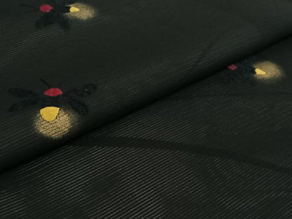 平和屋着物▽訪問着 無双 絽袷 絽×絽 刺繍 蛍 黒地 金糸 金彩 正絹 逸品 AABF8308jh
