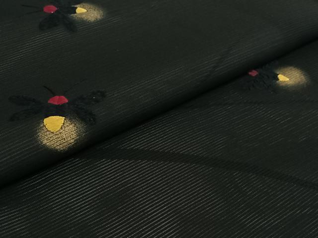 平和屋着物▽訪問着 無双 絽袷 絽×絽 刺繍 蛍 黒地 金糸 金彩 正絹 逸品 AABF8308jh