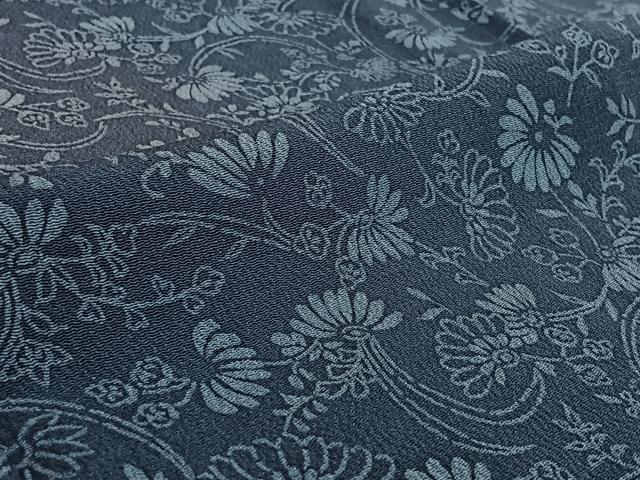 平和屋着物▽上質な小紋 単衣 藍 型染め 草花文 鬼しぼ縮緬 正絹 逸品 AABF8309jh