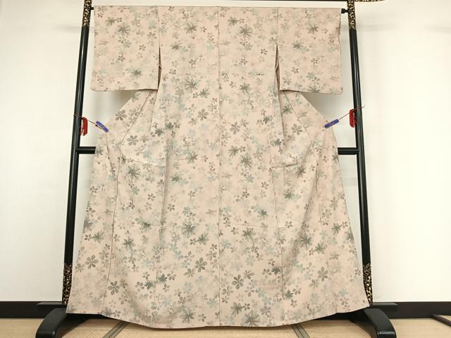 平和屋着物▽小紋 単衣 草花文 さんび謹製 洗える着物 AABF8310jh