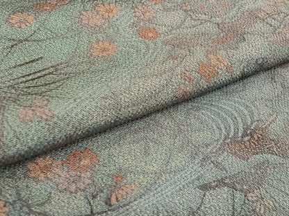 平和屋着物▽人間国宝・南部芳松の息子 伝統工芸伝承者彫刻・南部幸雄 型染 小紋 単衣 流水風景花文 正絹 逸品 AABF8312jh